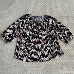 Multiples Flame Print Raglan Sleeve Tie Front Hi-Low Peasant Top 1X Fall Casual